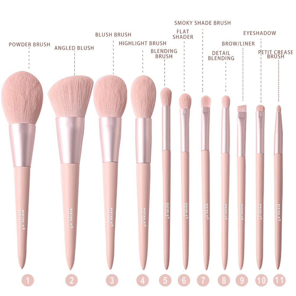 BEILI 10/11 pcs Pink Makeup Brushes Set Vegan Eyebrow Eyelash Powder Synthetic Hair Foundation Brush Make Up Tools For Women - TotallyVeG