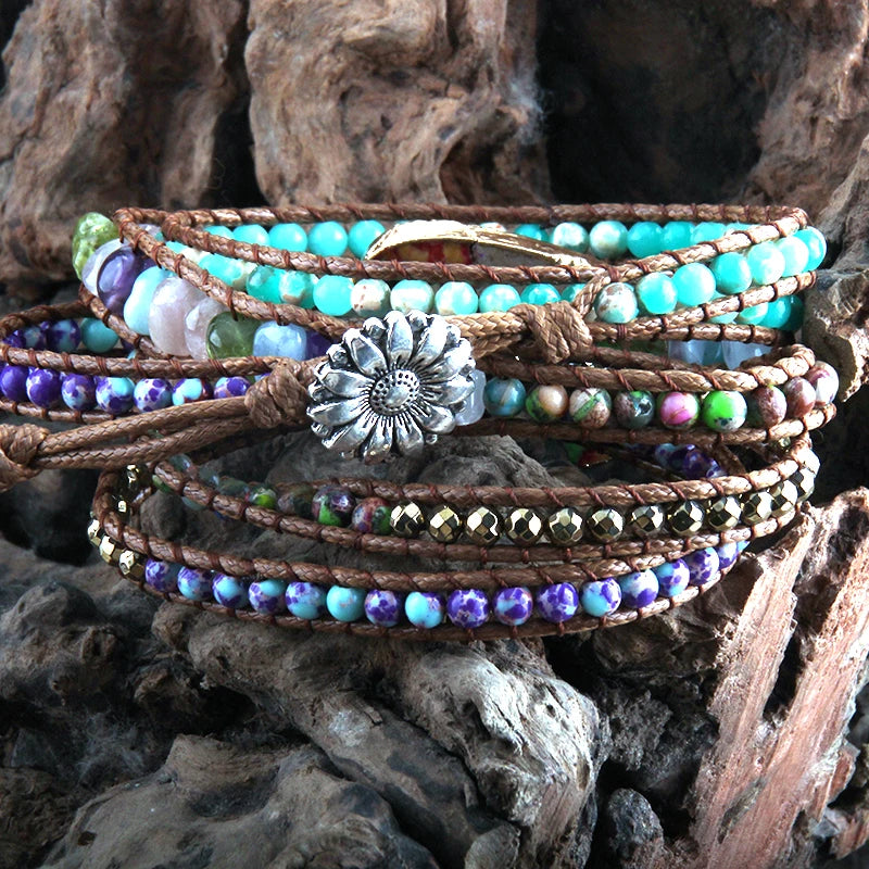 New Designer Women Vegan Boho Bracelet Handmade Mixed Natural Stones Charm 5 Strands Wrap Bracelets Women Jewelry - TotallyVeG