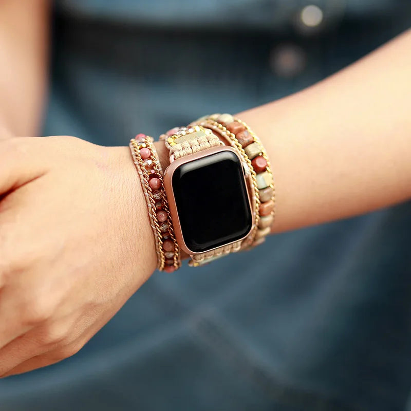 Creative Natural Gems Stone Aple Watch Band Beads Boho 3X Wrap Vegan Rope Watch Strap Wristband Bracelet Accessories Dropship - TotallyVeG