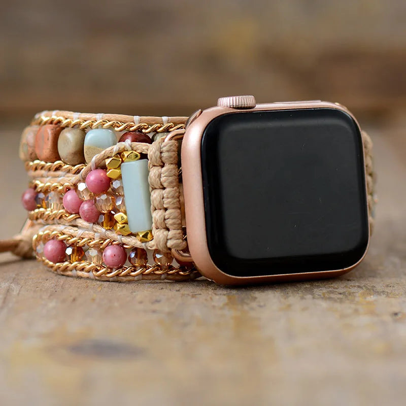 Creative Natural Gems Stone Aple Watch Band Beads Boho 3X Wrap Vegan Rope Watch Strap Wristband Bracelet Accessories Dropship - TotallyVeG