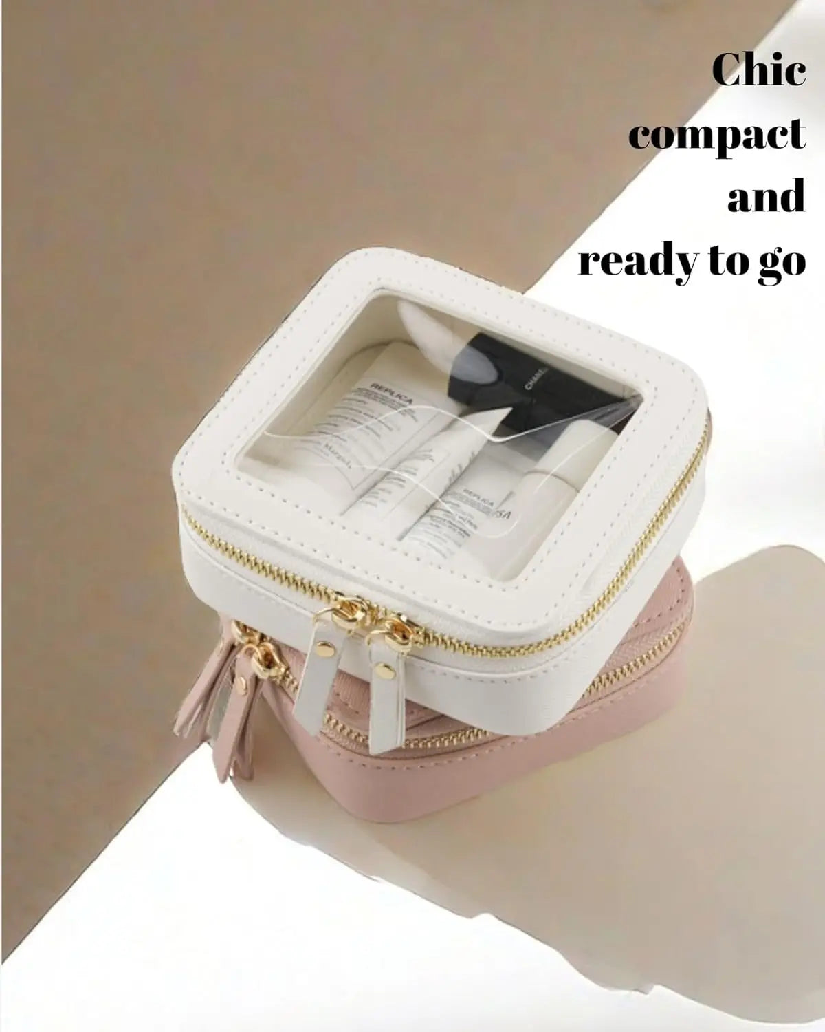 Vegan Leather Mini Makeup Bag Pu Saffiano Leather Cute Small Visible Window Storage Lipsticks Cosmetics Case For Purse - TotallyVeG