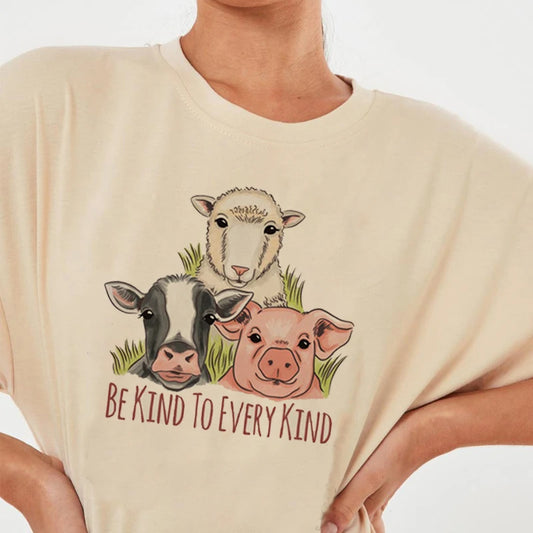 Be Kind To Every Kind Short Sleeve Vegan kindness Friends Not Food Shirt T-shirts Casual Unisex  Women 100% Cotton TShirt - TotallyVeG
