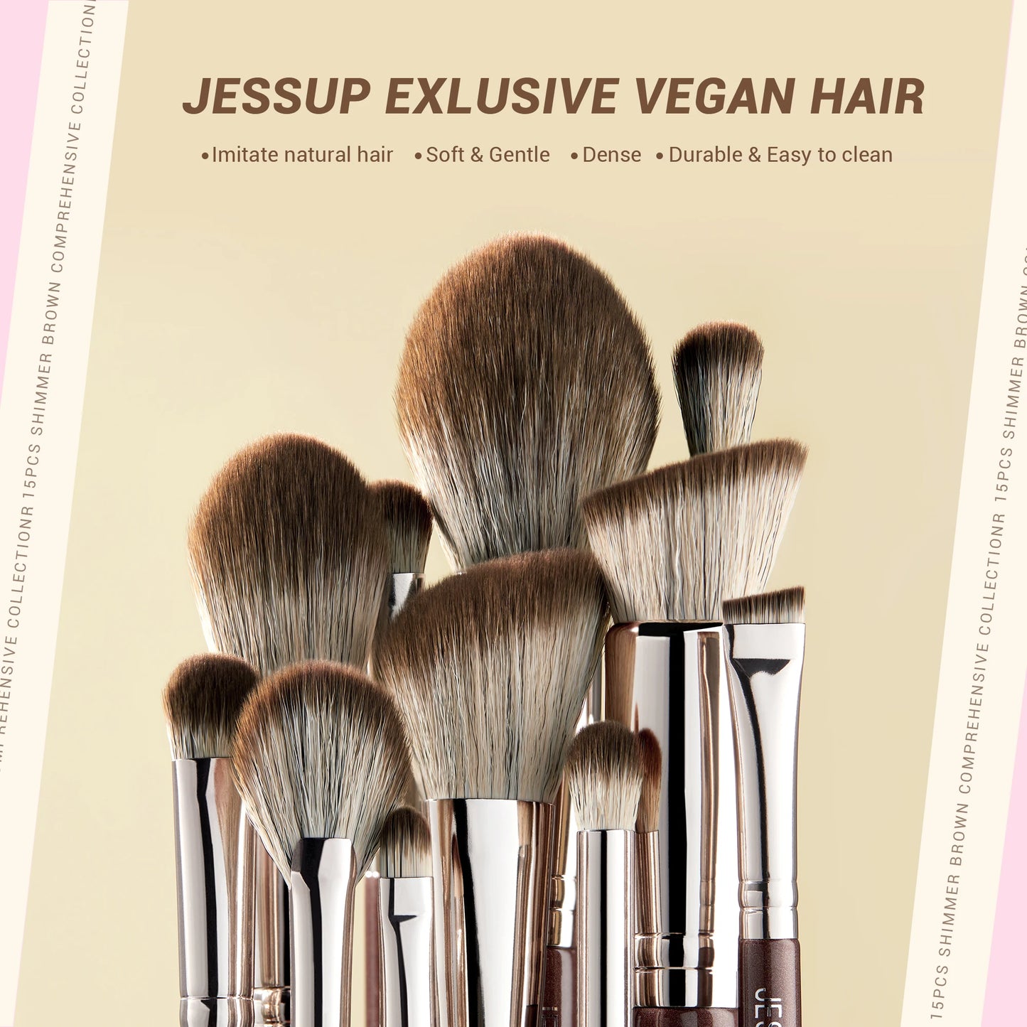 Jessup Makeup Brushes set 15pcs Brown Make up Brushes Vegan Foundation Blender Concealer Powder Eyeshadow Highlighter Brush,T498 - TotallyVeG