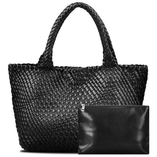Woven Bags for Women Fashion Top Handle Shoulder Bag Soft Vegan Leather Work Shopper Summer Beach Travel Tote Bag with Purse - TotallyVeG