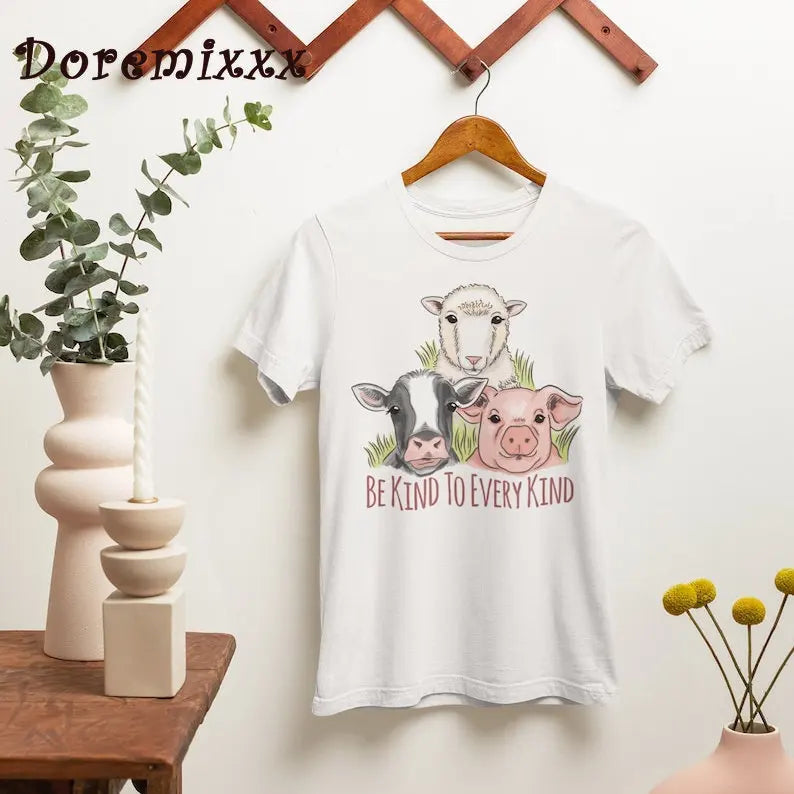 Be Kind To Every Kind Short Sleeve Vegan kindness Friends Not Food Shirt T-shirts Casual Unisex  Women 100% Cotton TShirt - TotallyVeG